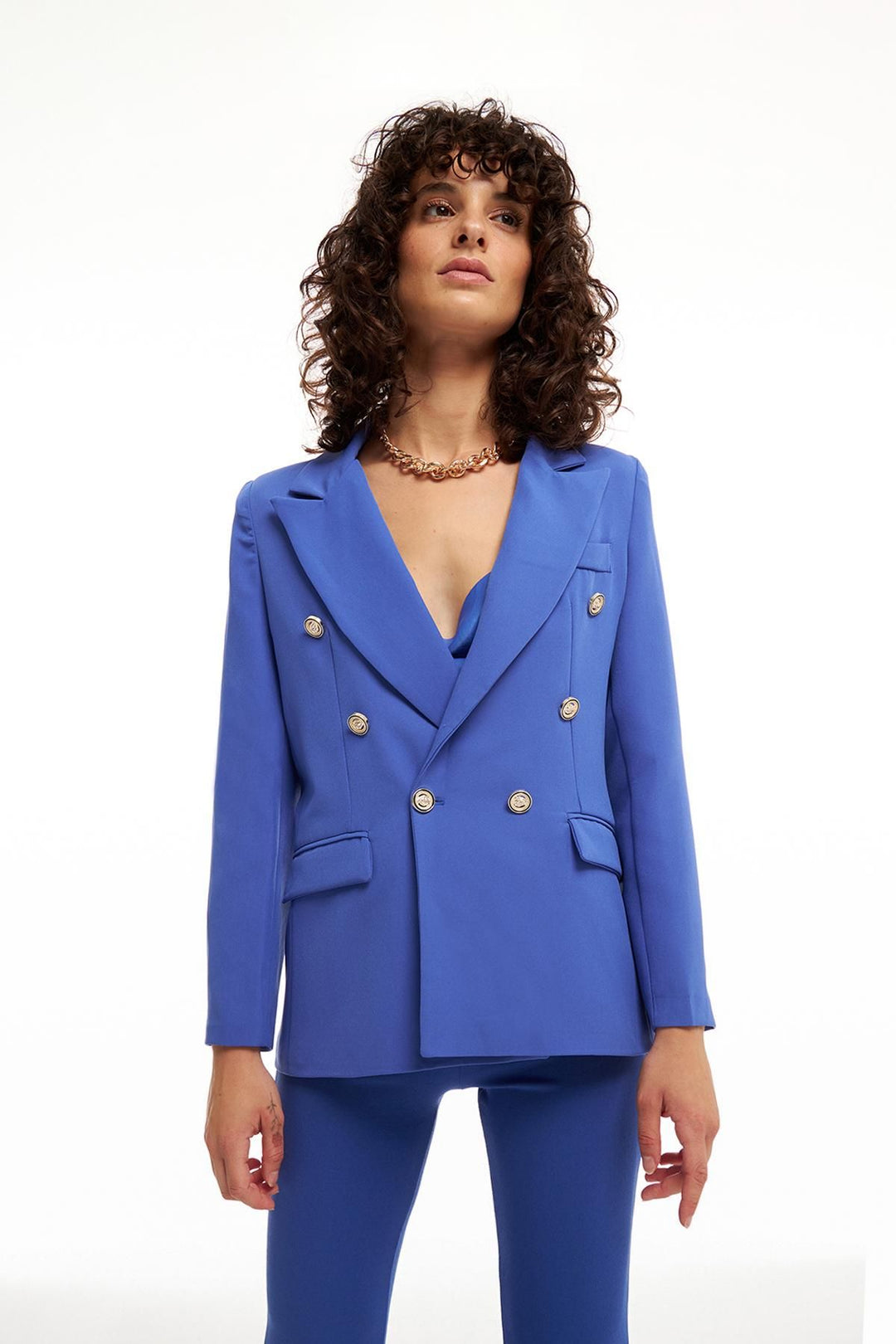 Düğme Detaylı Blazer Ceket Koyu Mavi