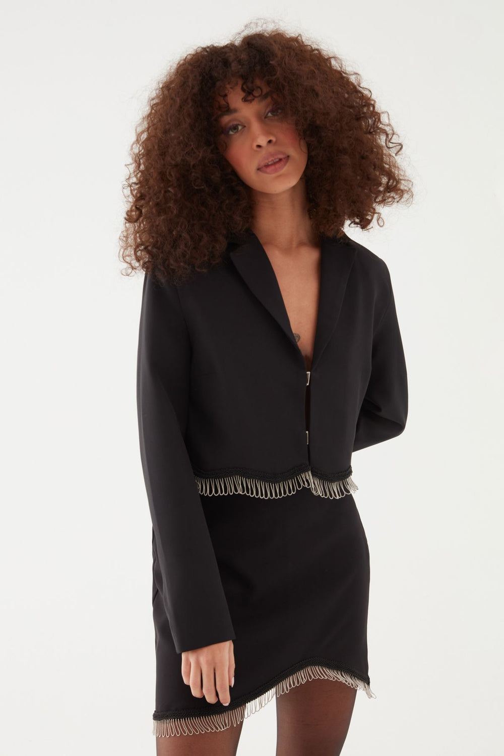 Aksesuarlı Crop Ceket Siyah