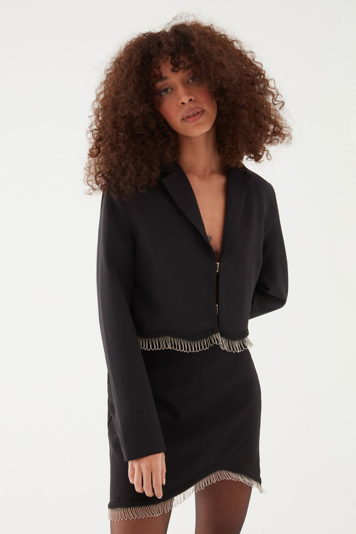 Aksesuarlı Crop Ceket Siyah