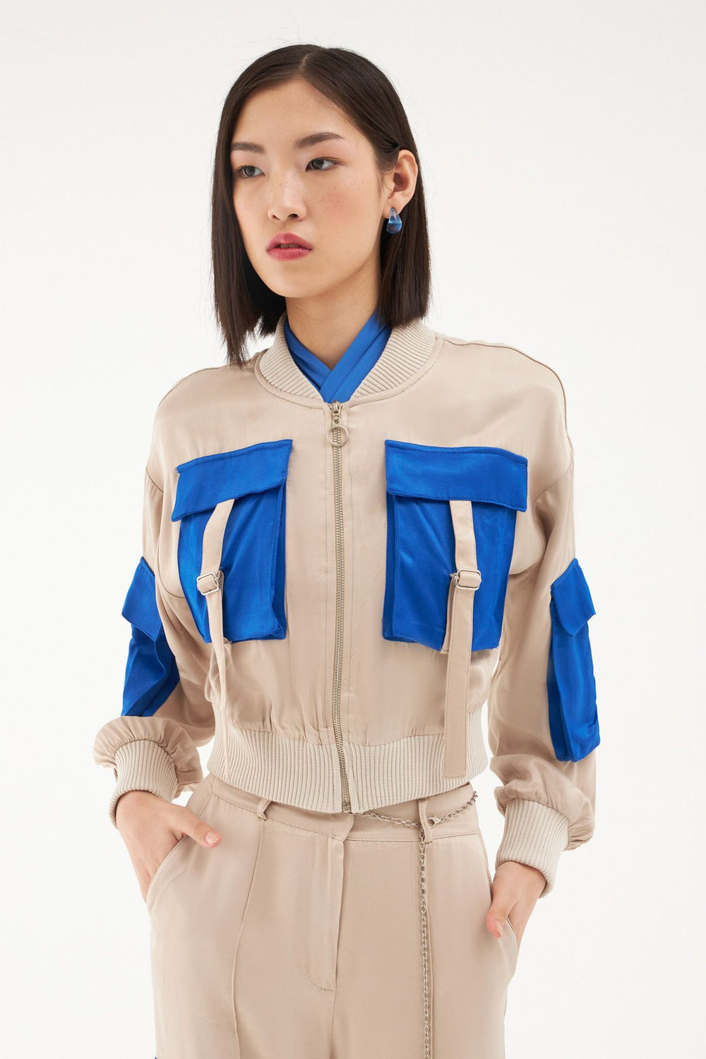 Pocket Detailed Bomber Jacket Stone