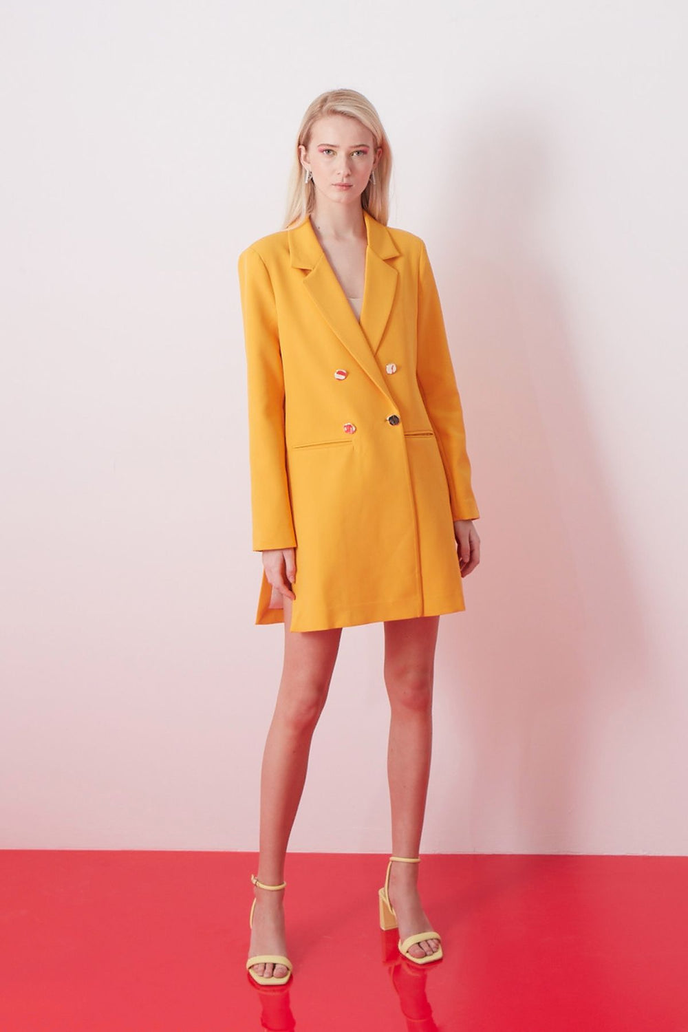 Yanı Yırtmaçlı Uzun Blazer Ceket Turuncu