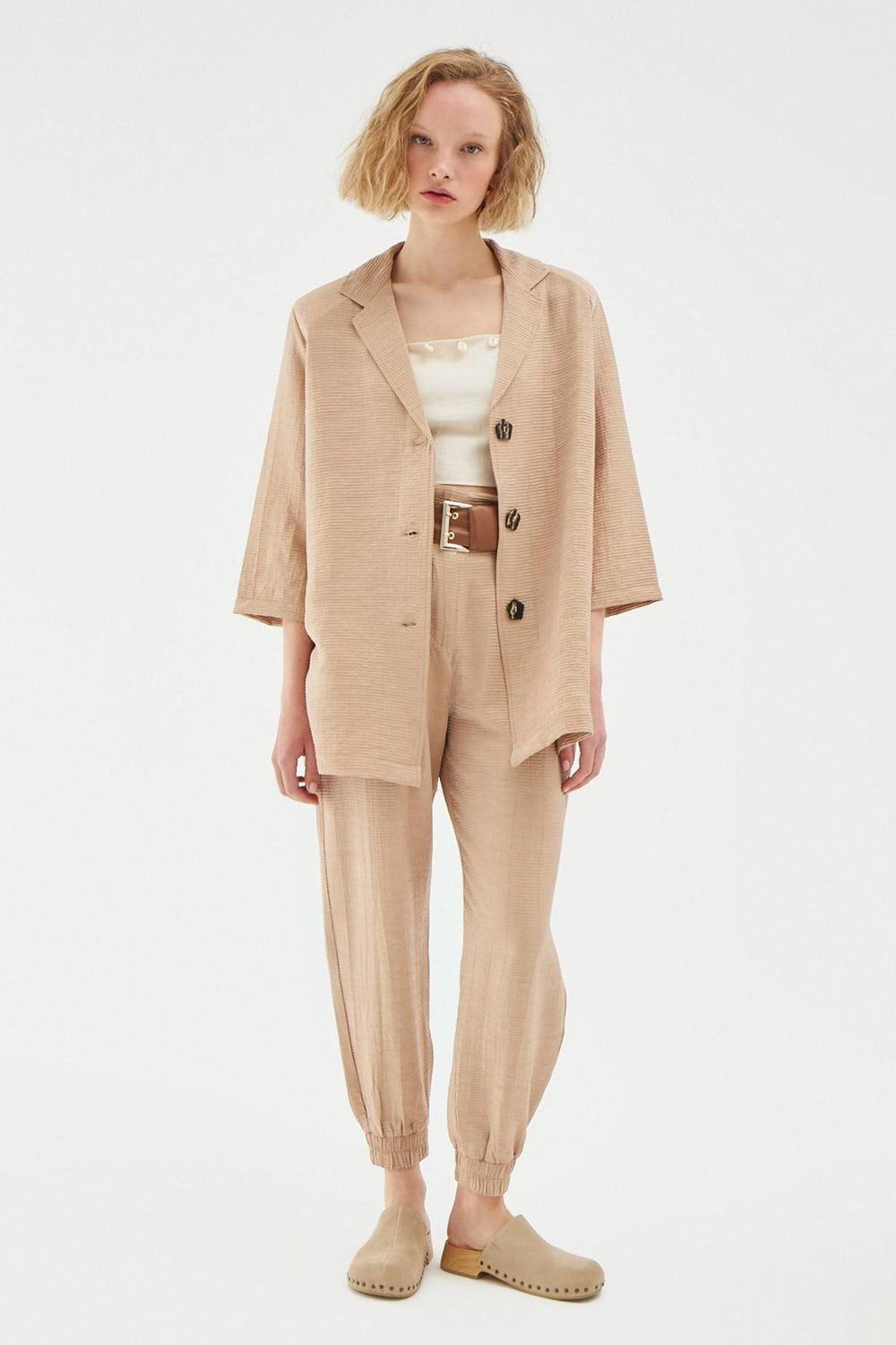 Wadding Shiny Jacket Shirt Beige