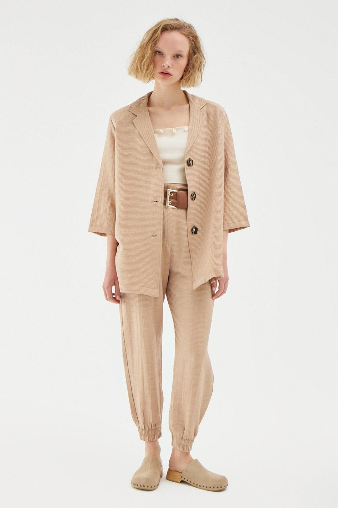 Wadding Shiny Jacket Shirt Beige