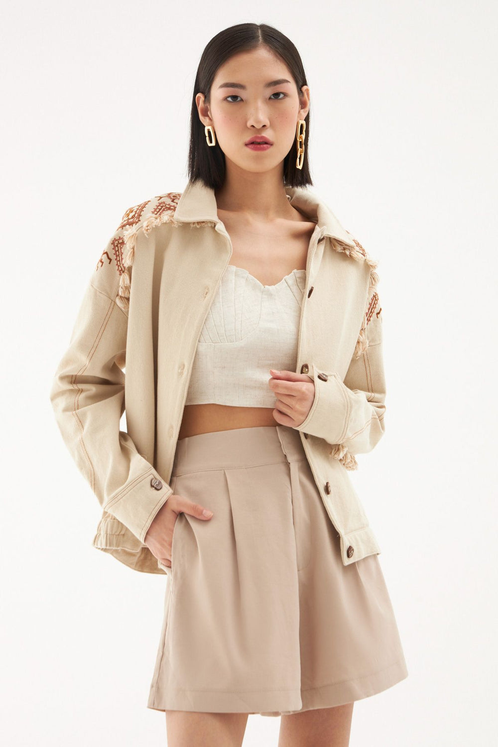 Tassel Detailed Jacket Stone