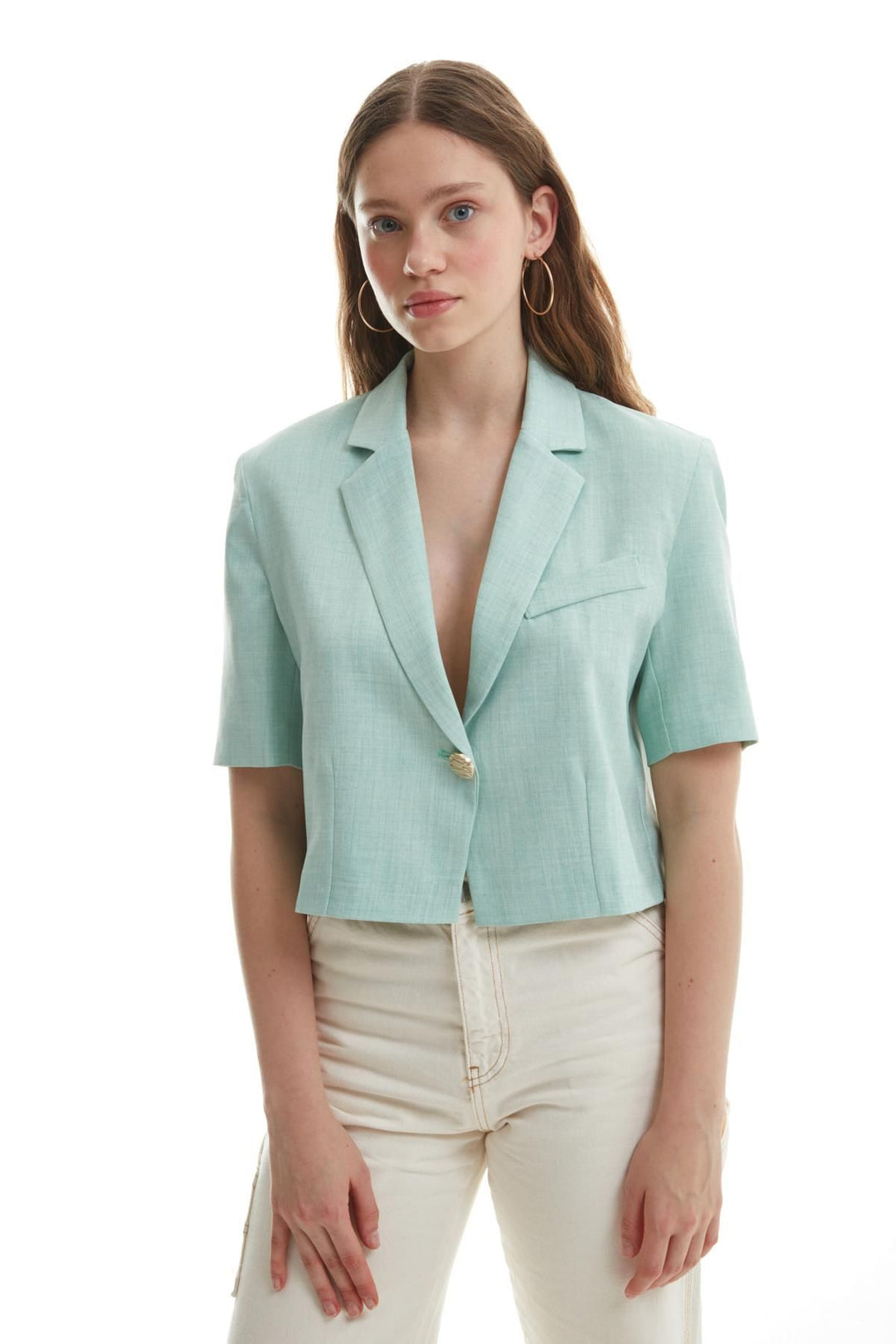 Vatkalı Crop Blazer Ceket Apple Mint