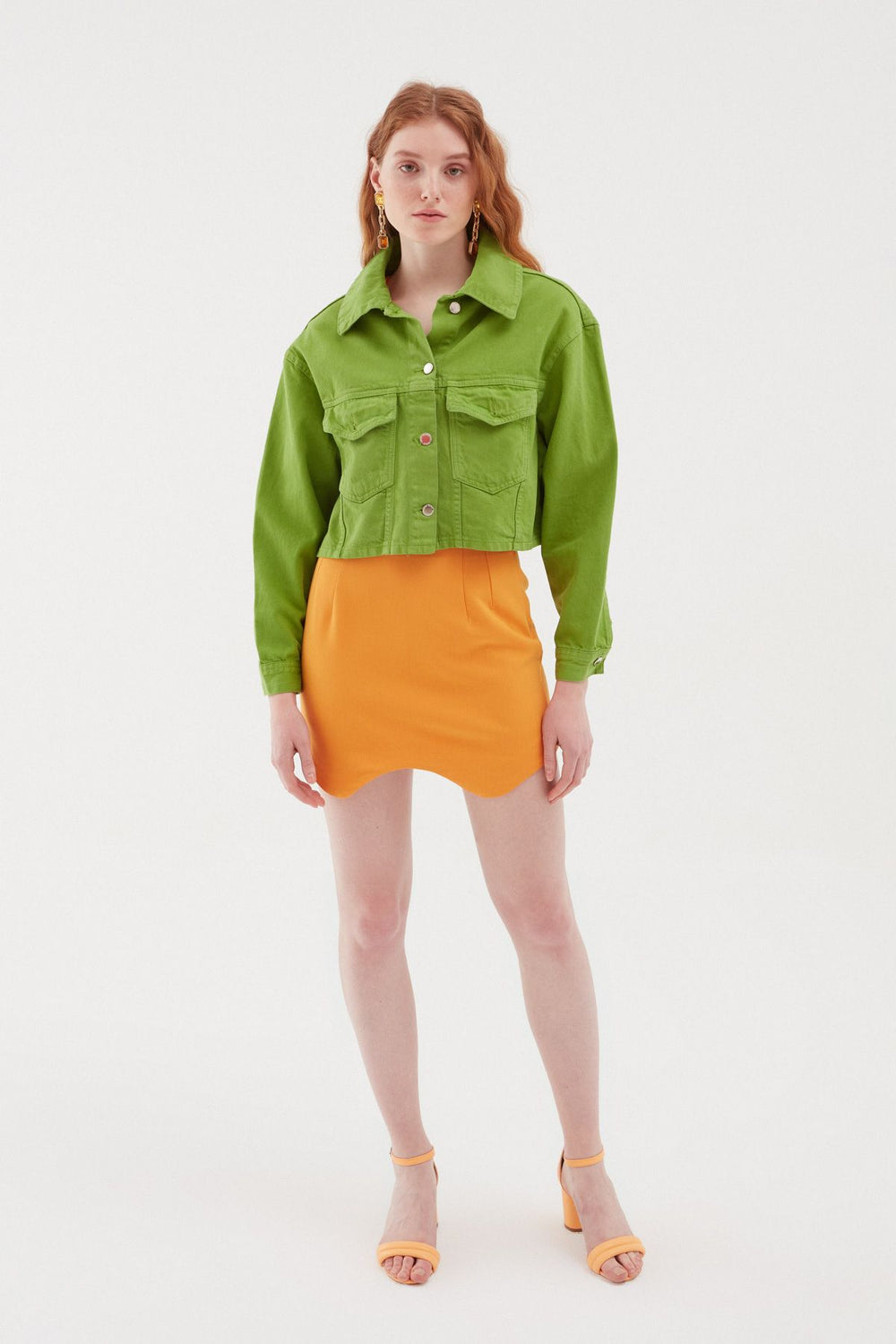 Crop Denim Jacket Green