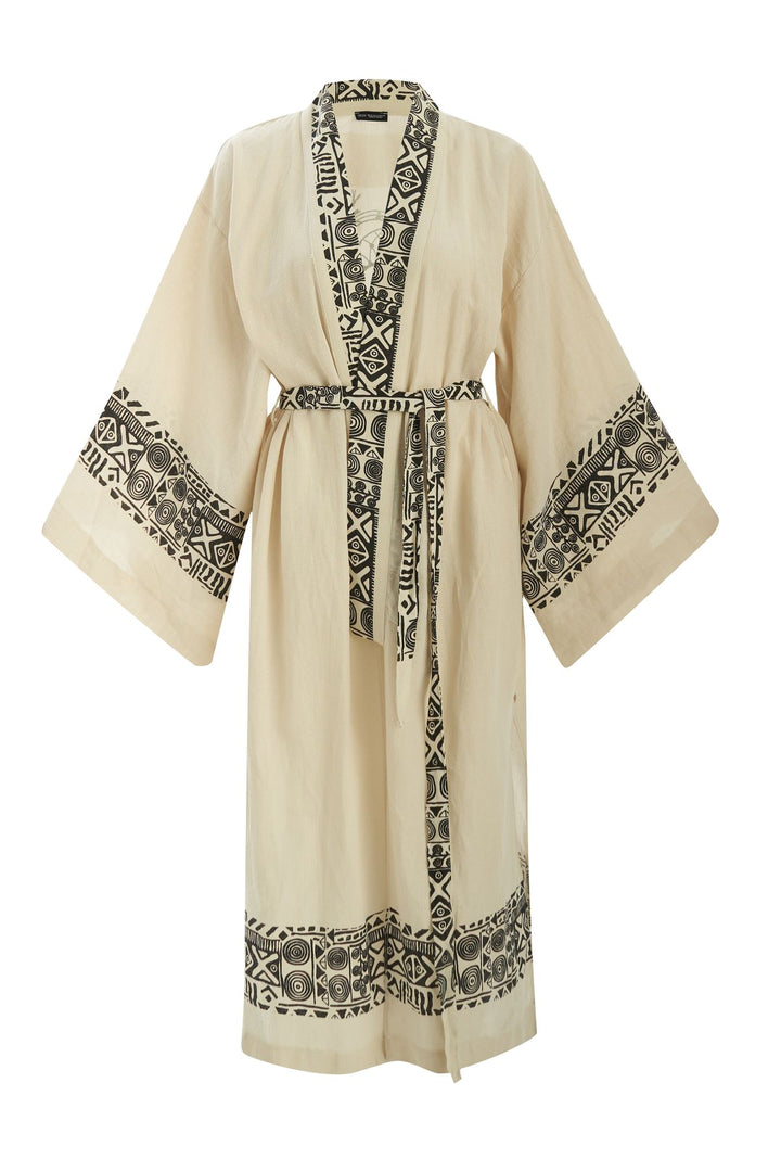 Printed Belted Kimono Natural