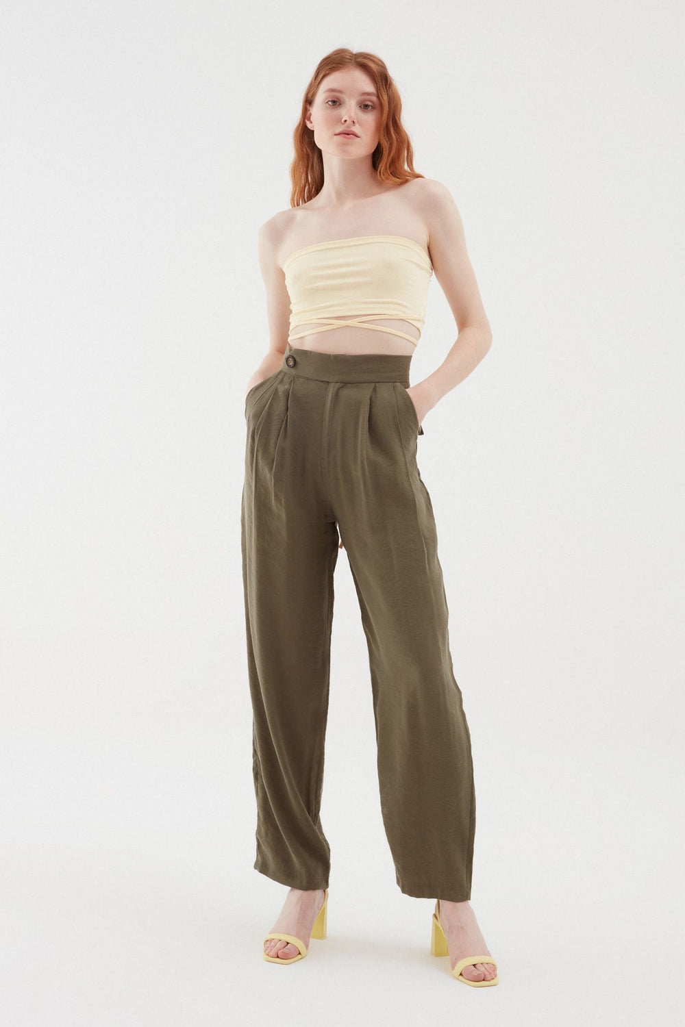 Pocket Detailed Wide Leg Trousers Khaki