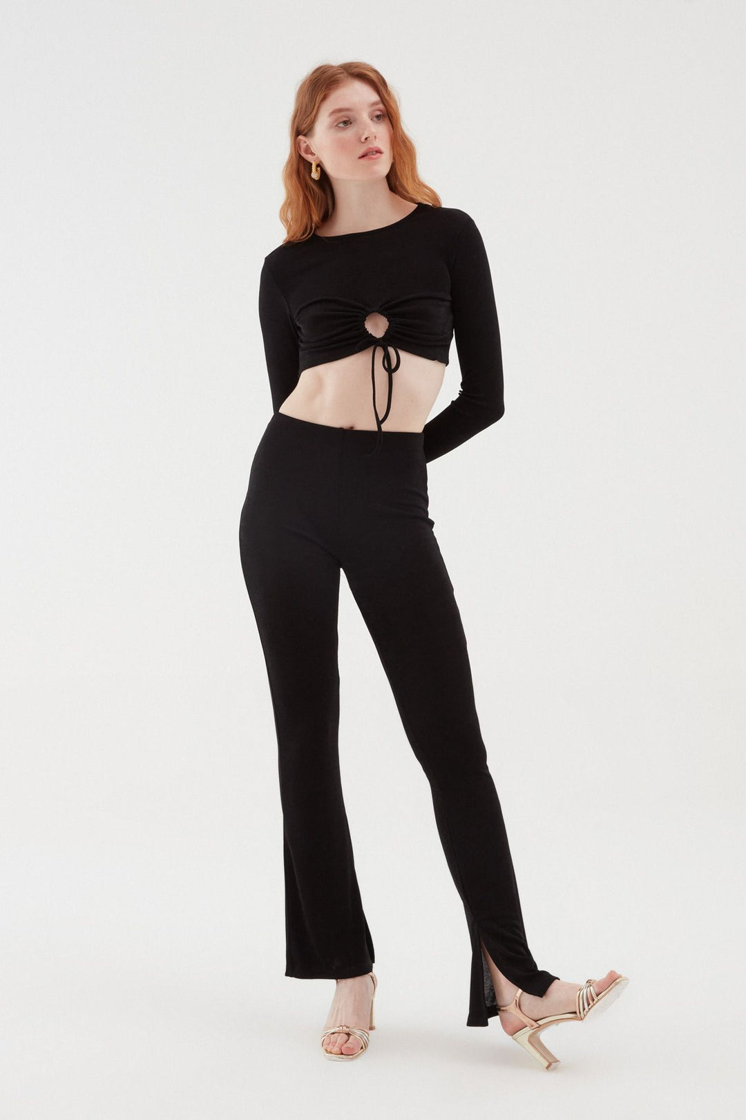 Textured Wide Leg Trousers Black