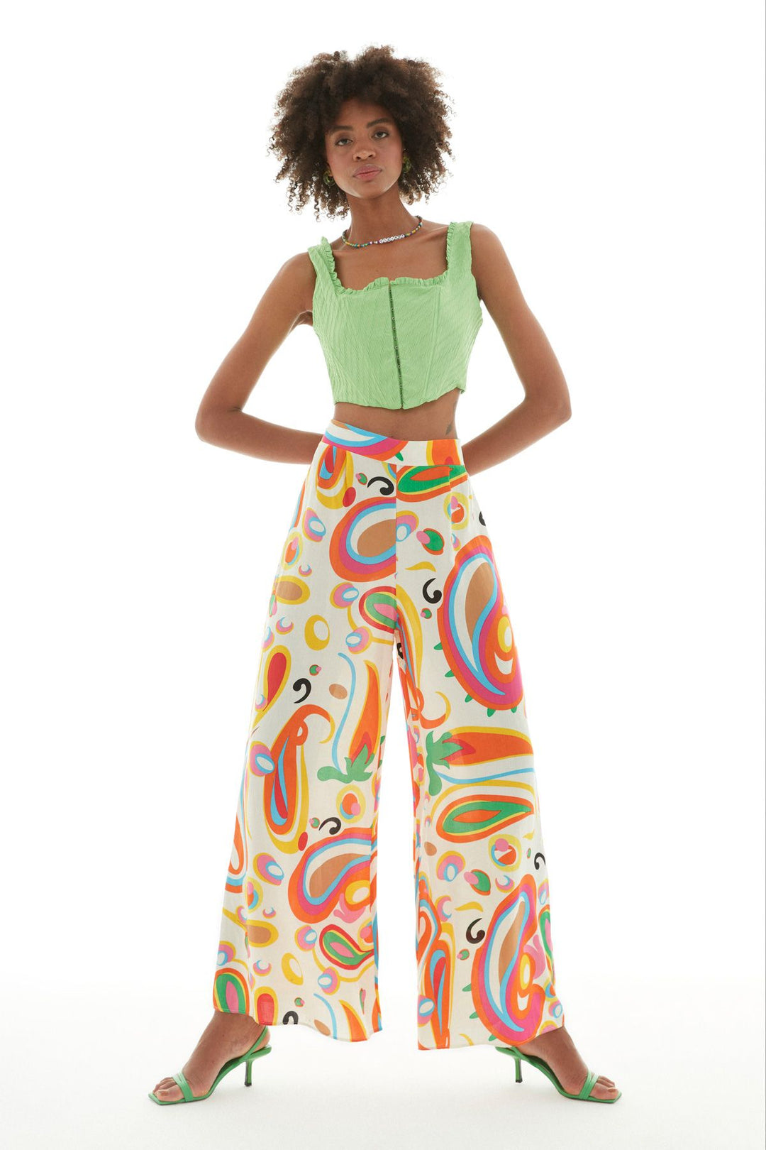 Desenli Bol Paça Pantolon Turuncu