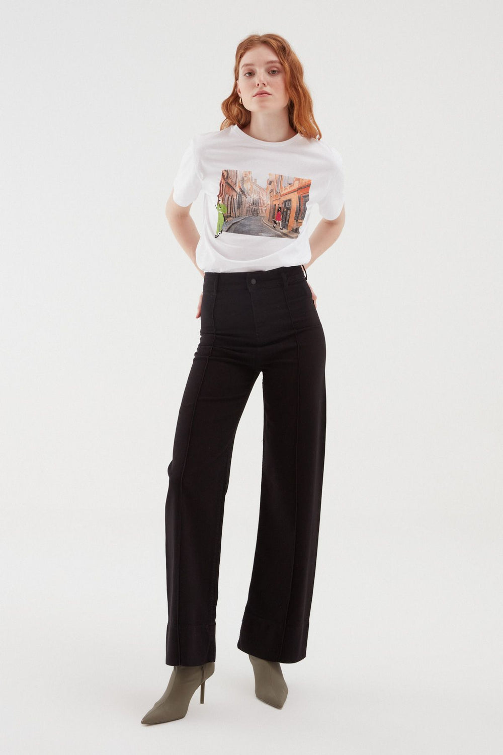 Wide Leg Gabardine Trousers Black