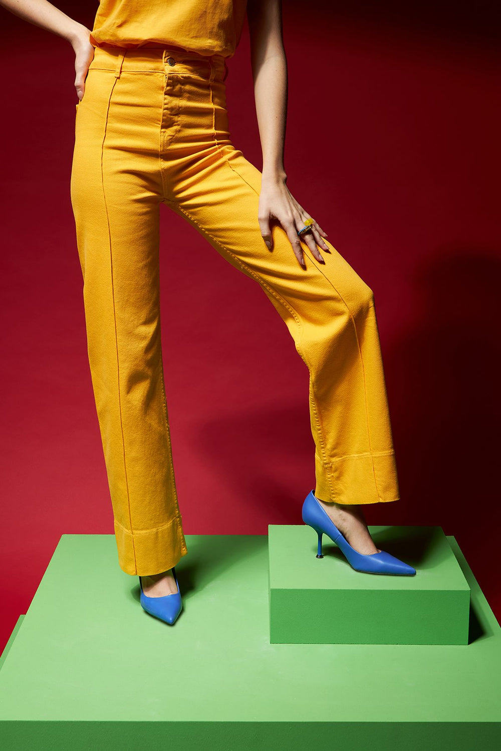 Wide Leg Gabardine Trousers Orange