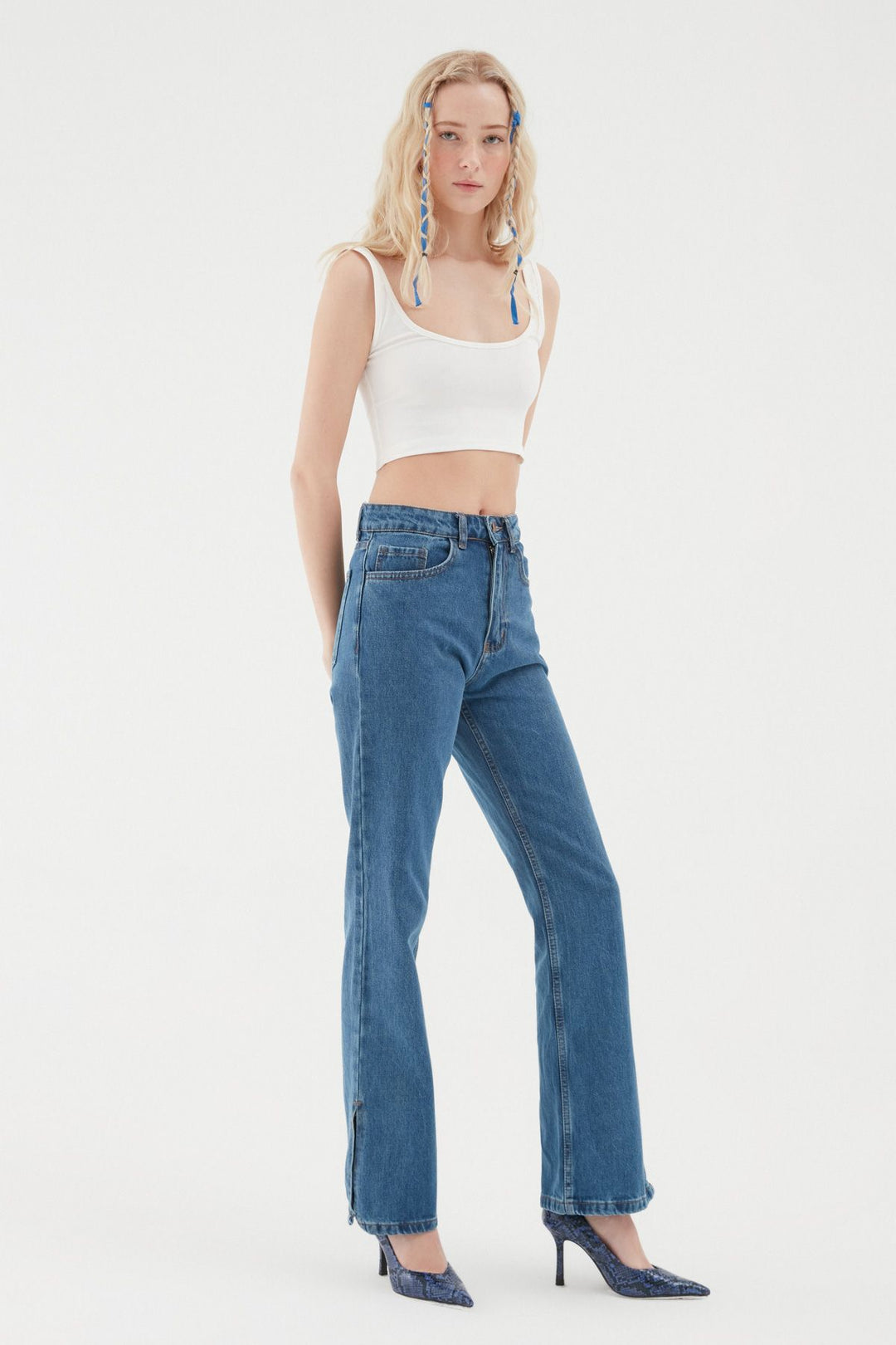 Slit Wide Leg Trousers Blue