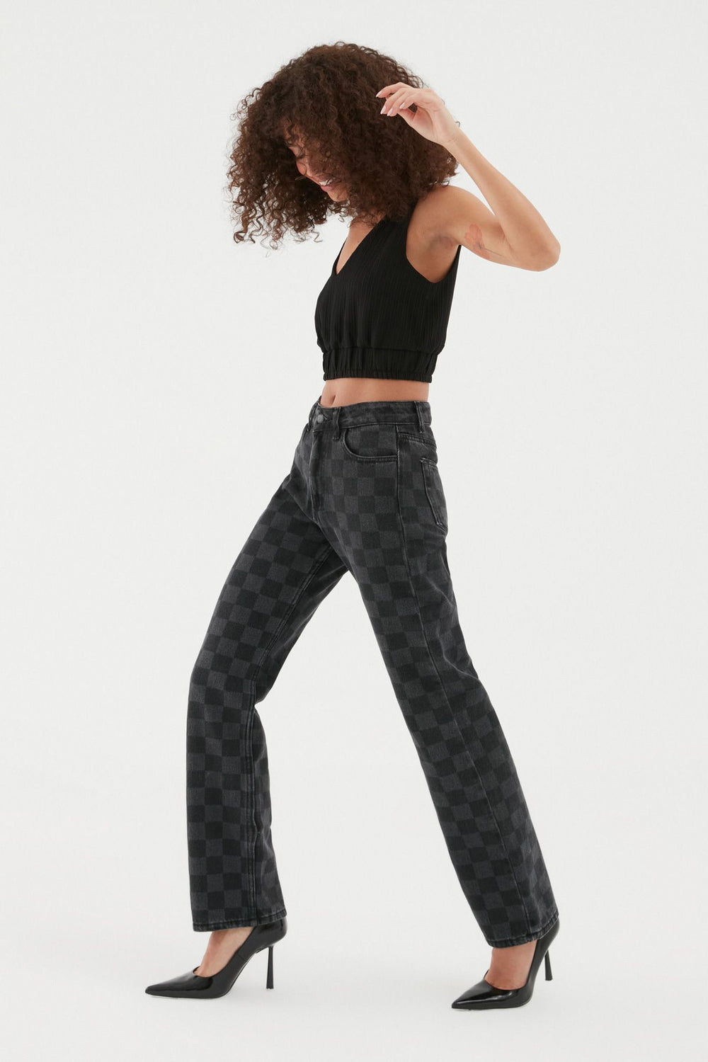 Checkered Jeans Anthracite
