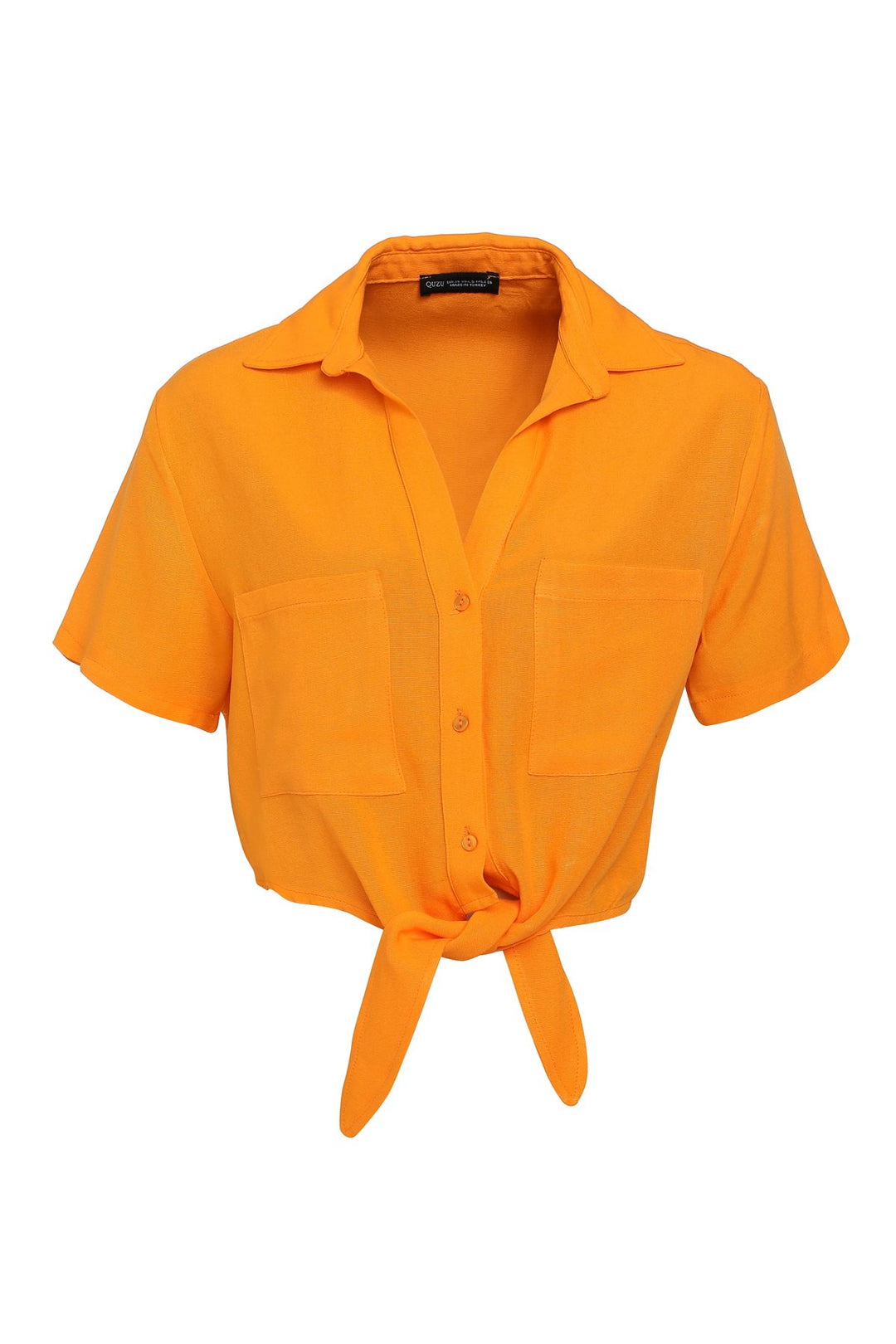 Linen Tie Detailed Shirt Orange