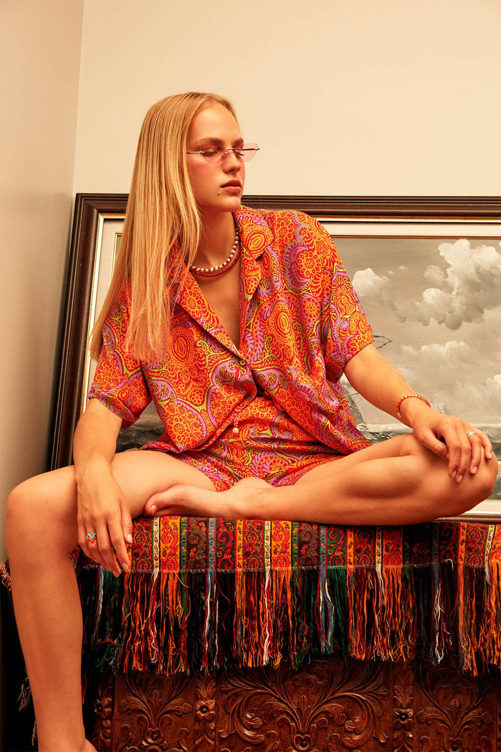 Patterned Short Sleeve Shirt Orange