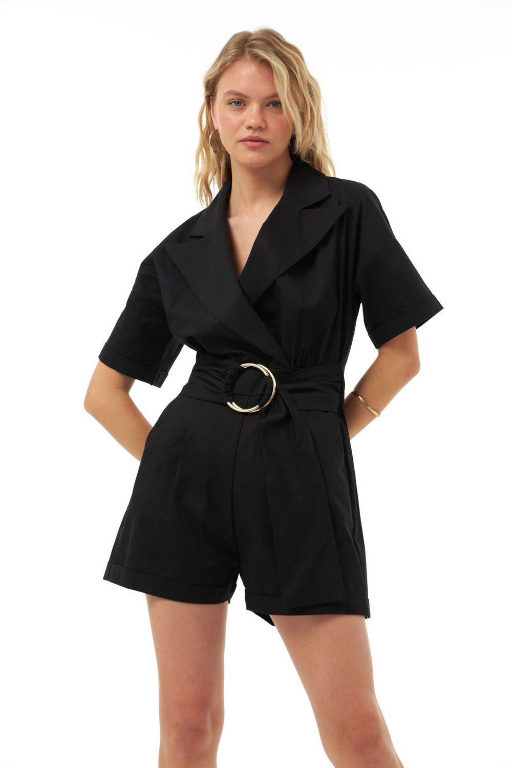 Buckle Accessory Shorts Jumpsuit Black