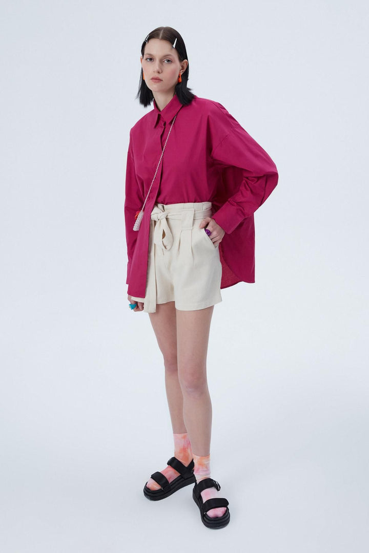 Belt Detailed Gabardine Mini Shorts Natural