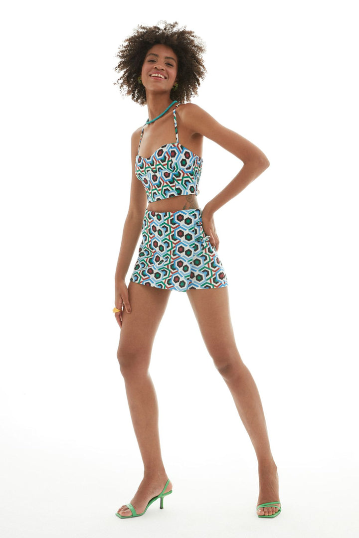 Patterned Short Skirt Blue