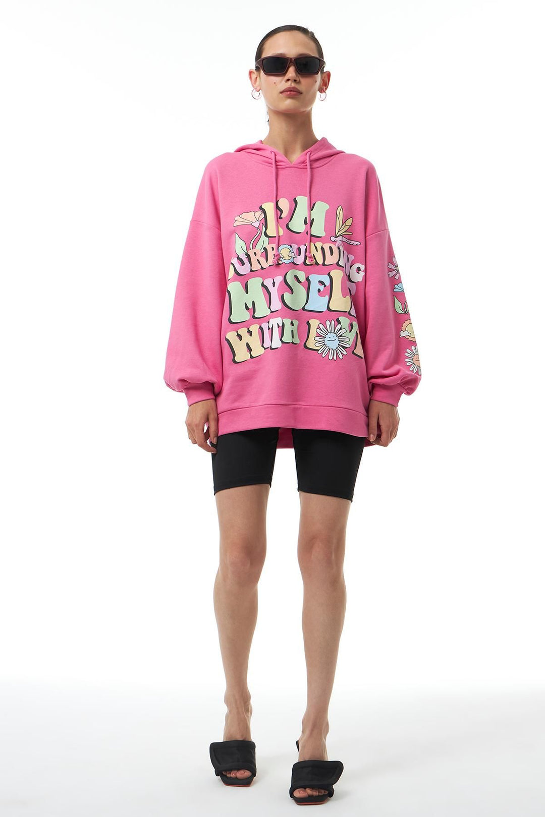 Yazı Baskılı Sweatshirt Pembe