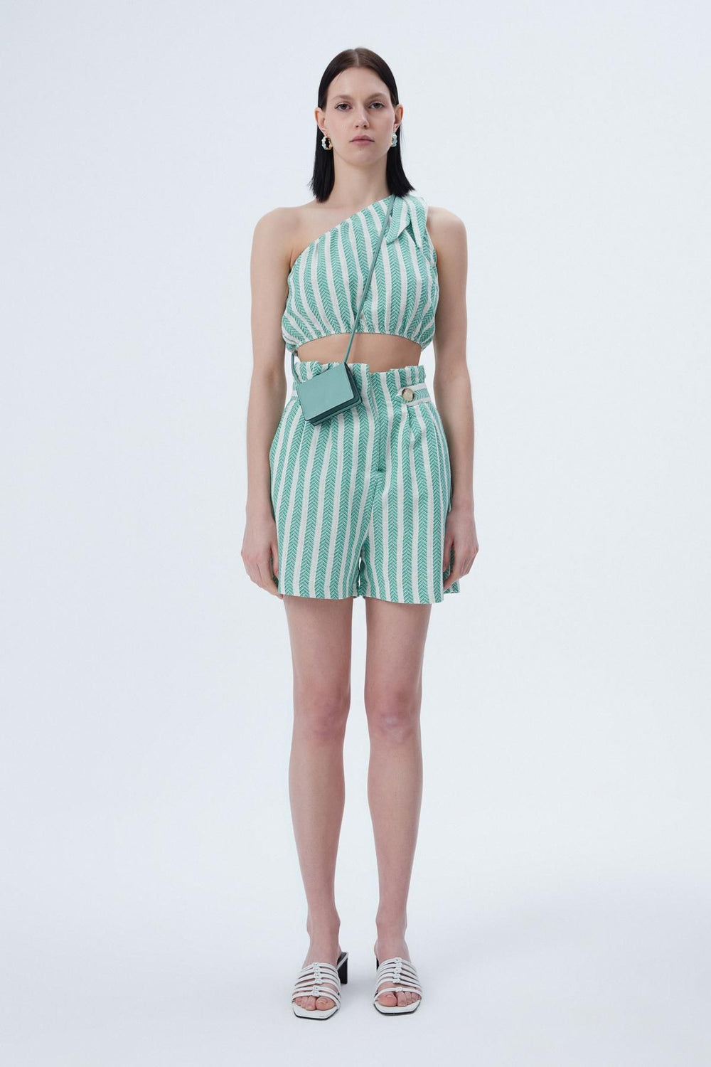 One Shoulder Crop Blouse Green