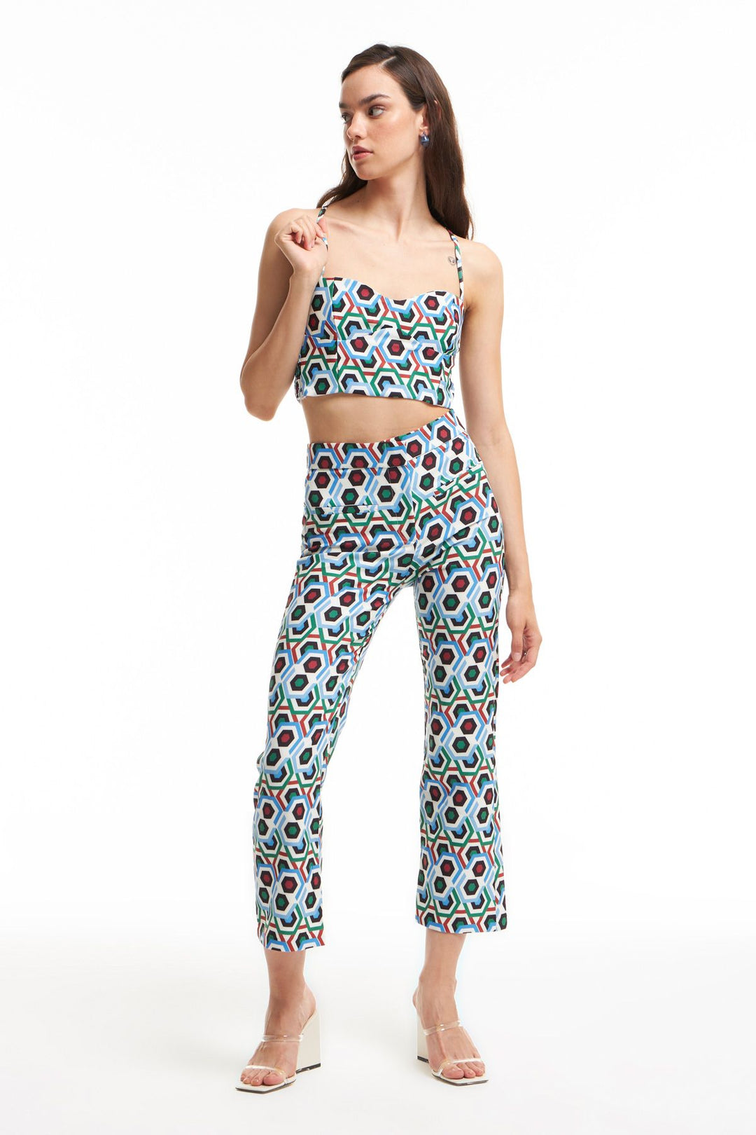 Cross Strap Patterned Bustier Blue