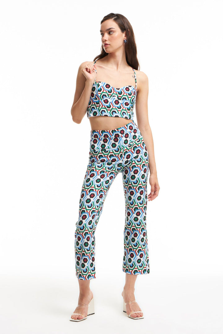 Cross Strap Patterned Bustier Blue