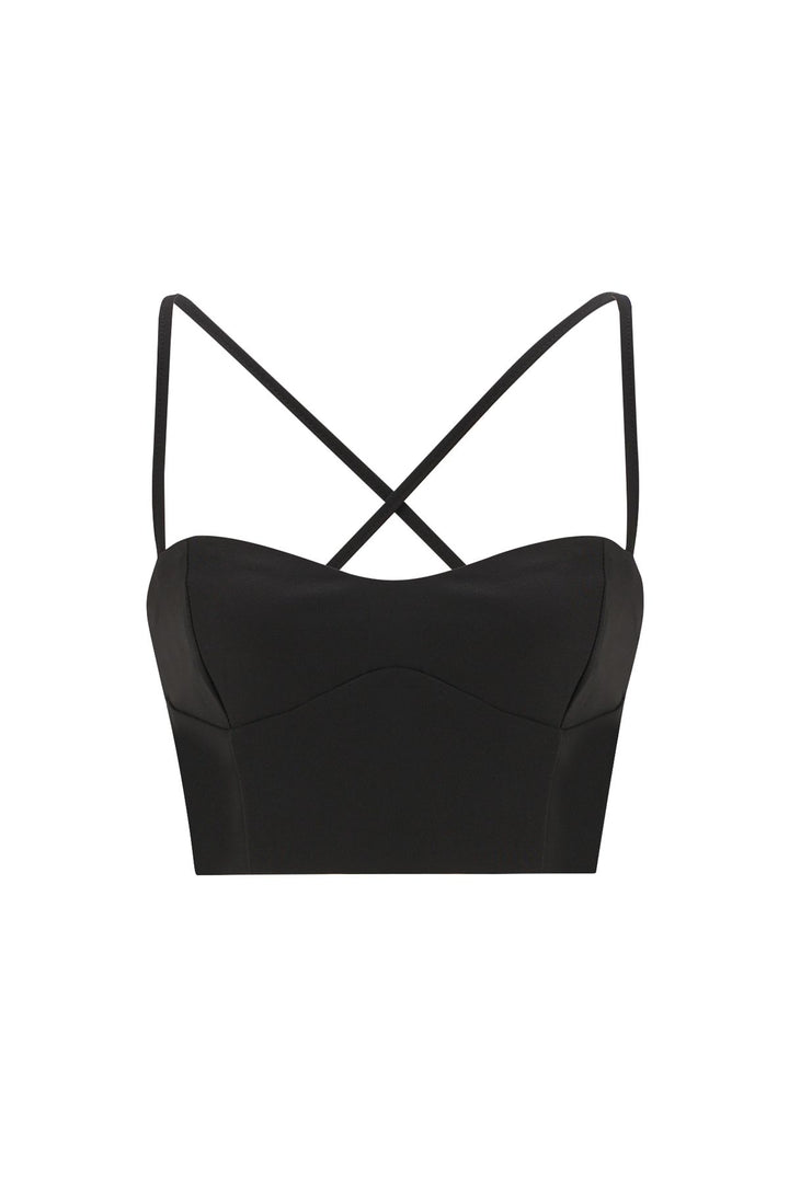 Cross Strap Crop Blouse Black