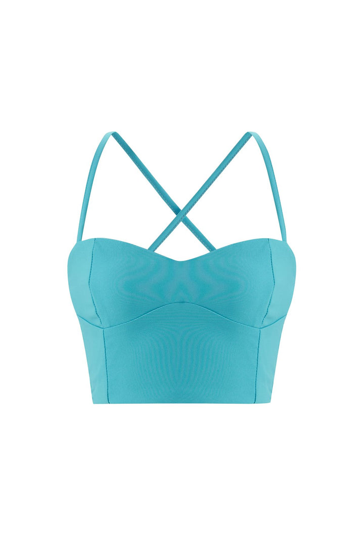 Cross Strap Crop Blouse Blue