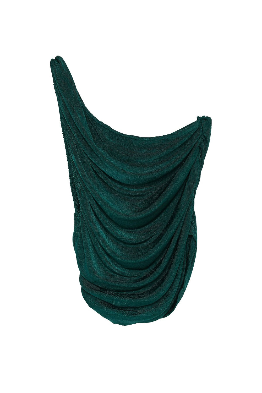 Pleated One-Shoulder Blouse Dark Green