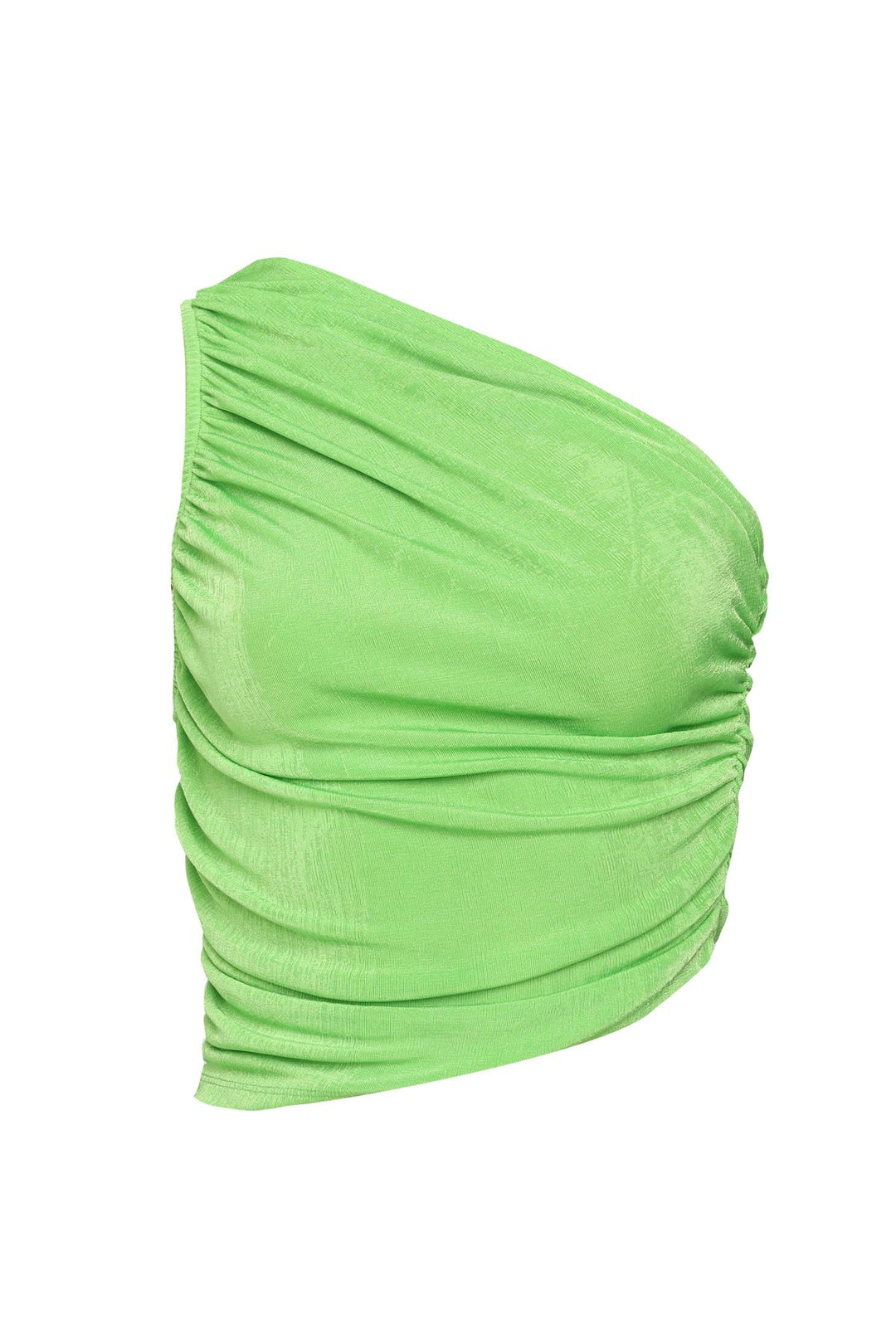 Pleated One-Shoulder Blouse Neon Green