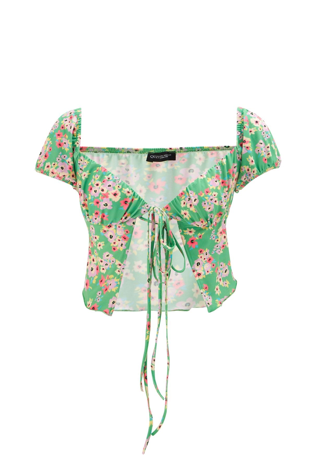 Tie Front Floral Blouse Green