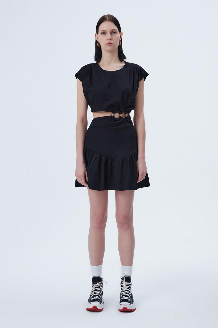 Pleat Detailed Cut Out Dress Black