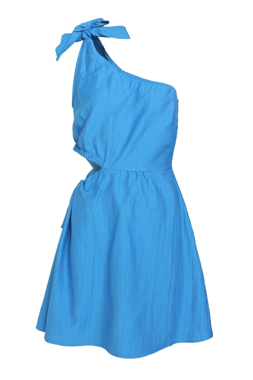 Window Detailed One Shoulder Dress Blue