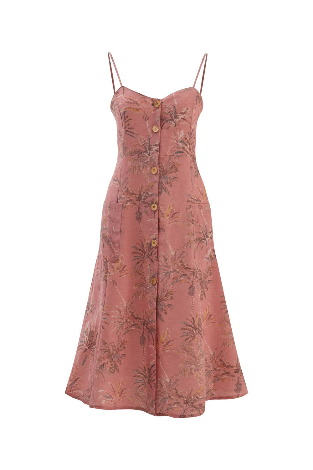 Buttoned Strap Long Dress Pink