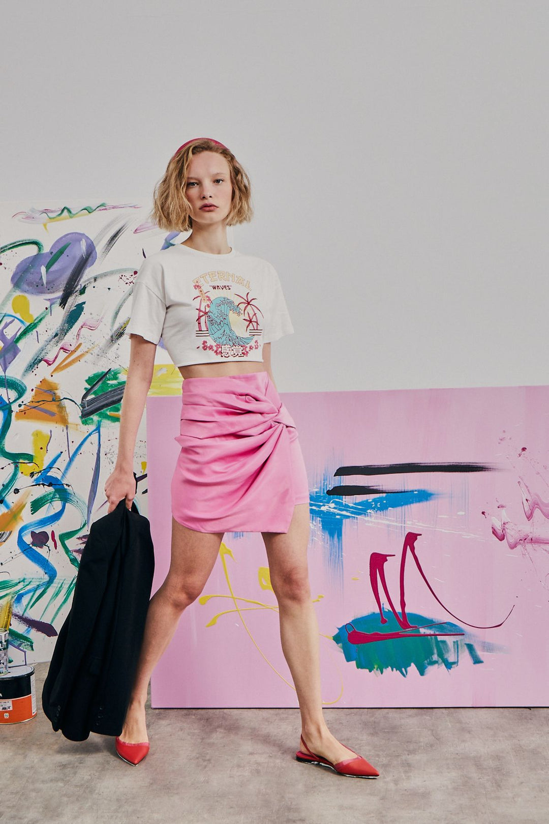 Satin Pleated Mini Skirt Pink