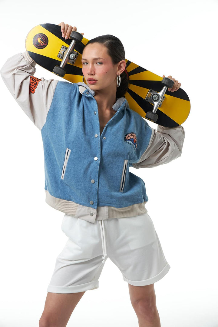 Back Printed Bomber Jacket Blue