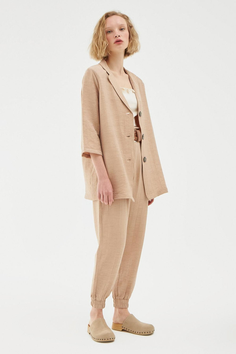 Belted Jogger Pants Beige