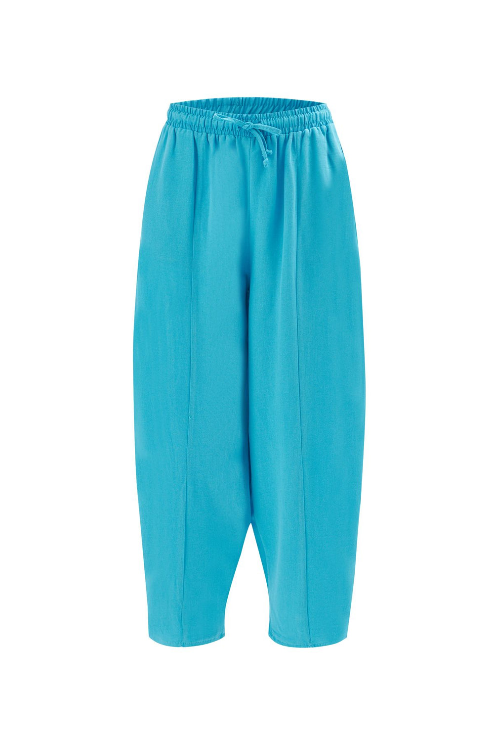 Elastic Waist Linen Trousers Turquoise
