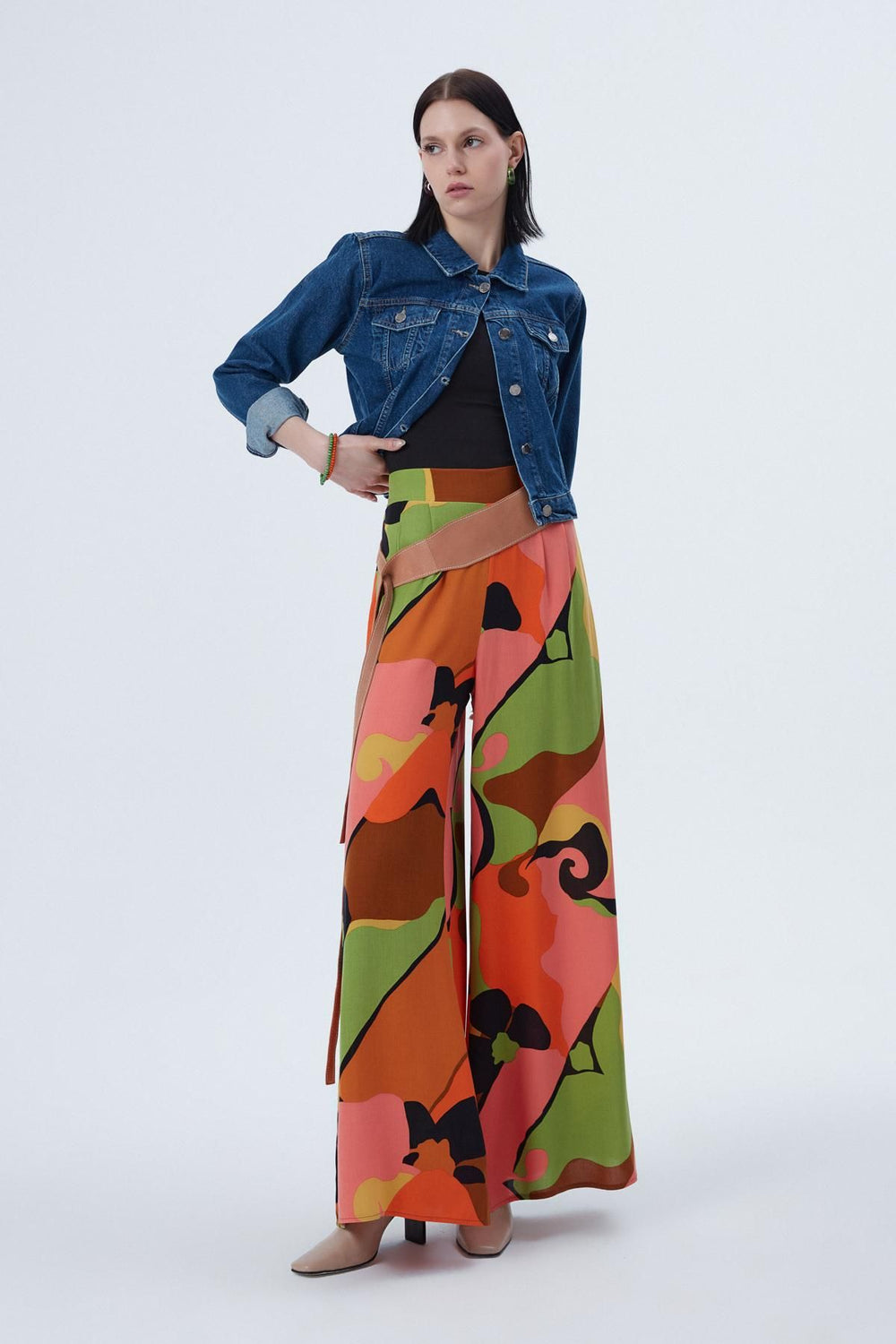 Patterned Wide Leg Trousers Orange