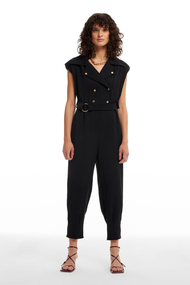 Waist Belted Jumpsuit Black