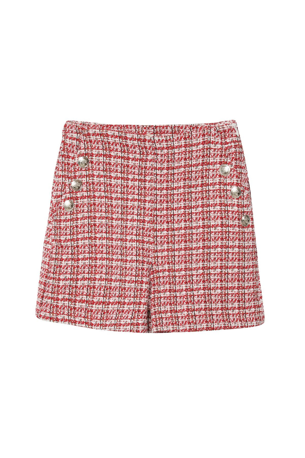 Button Detailed Tweed Shorts Red