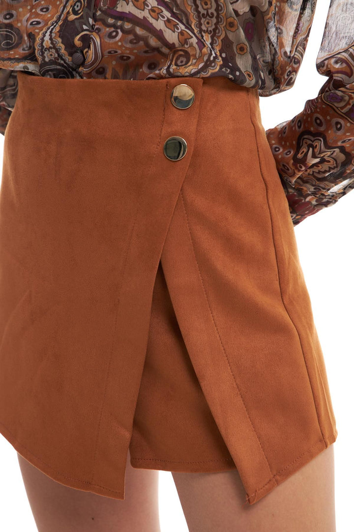 Asymmetrical Suede Short Skirt Tan