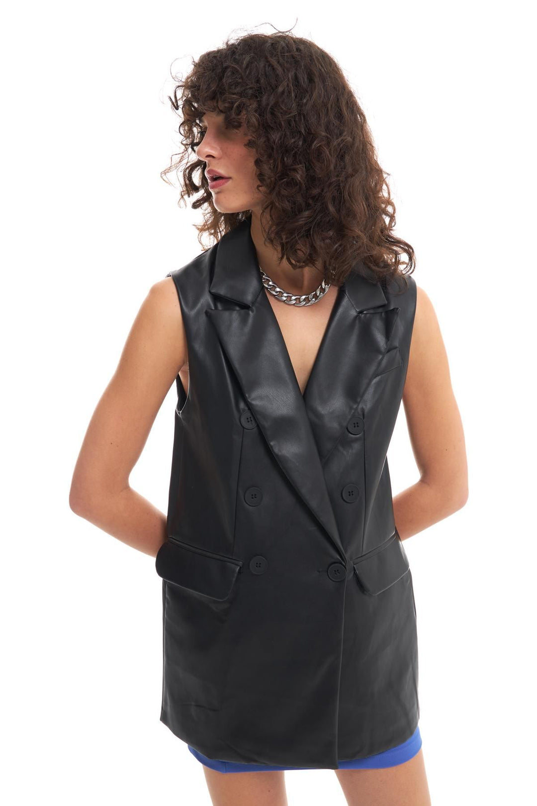 Blazer Leather Vest Jacket Black