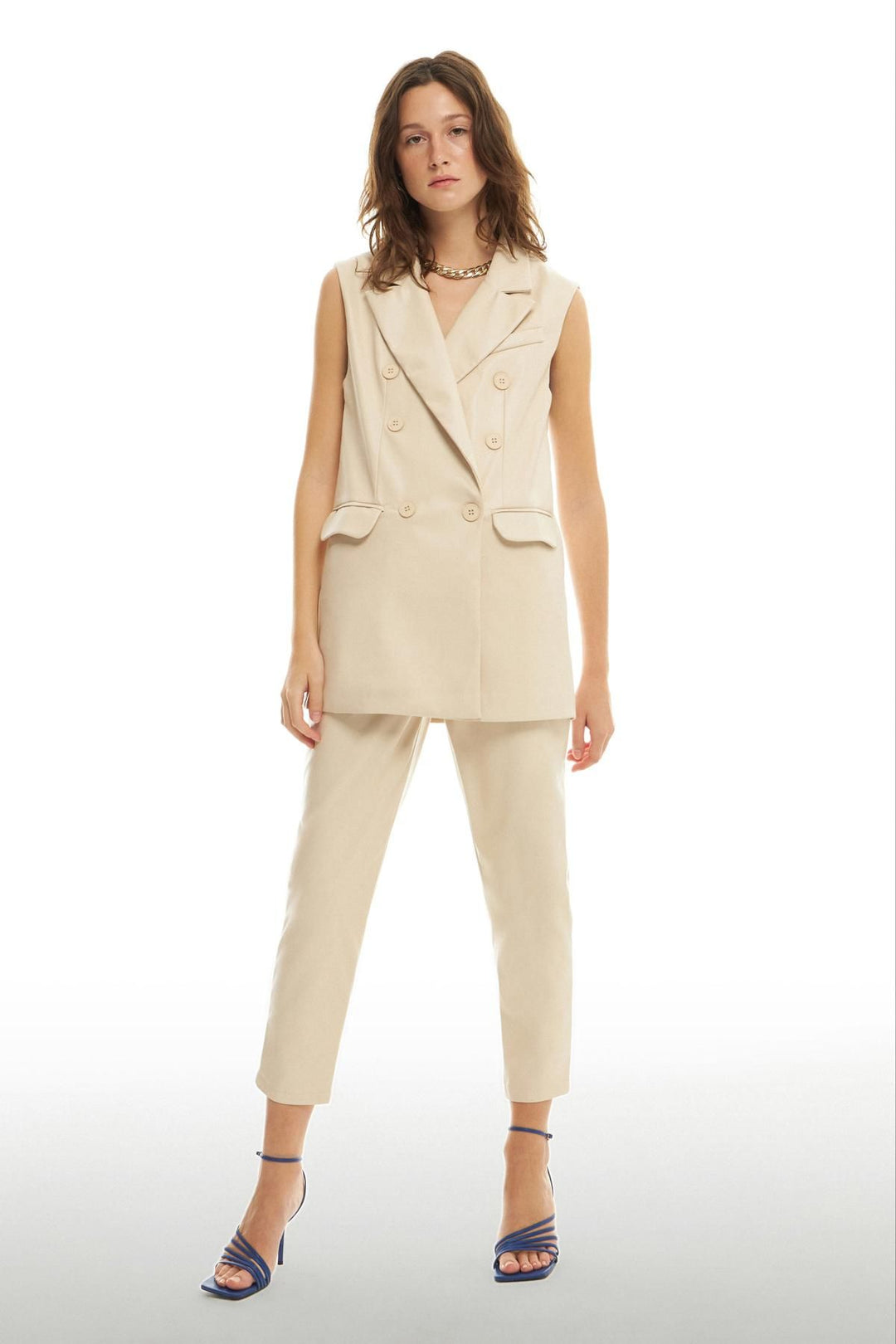 Blazer Leather Vest Jacket Stone