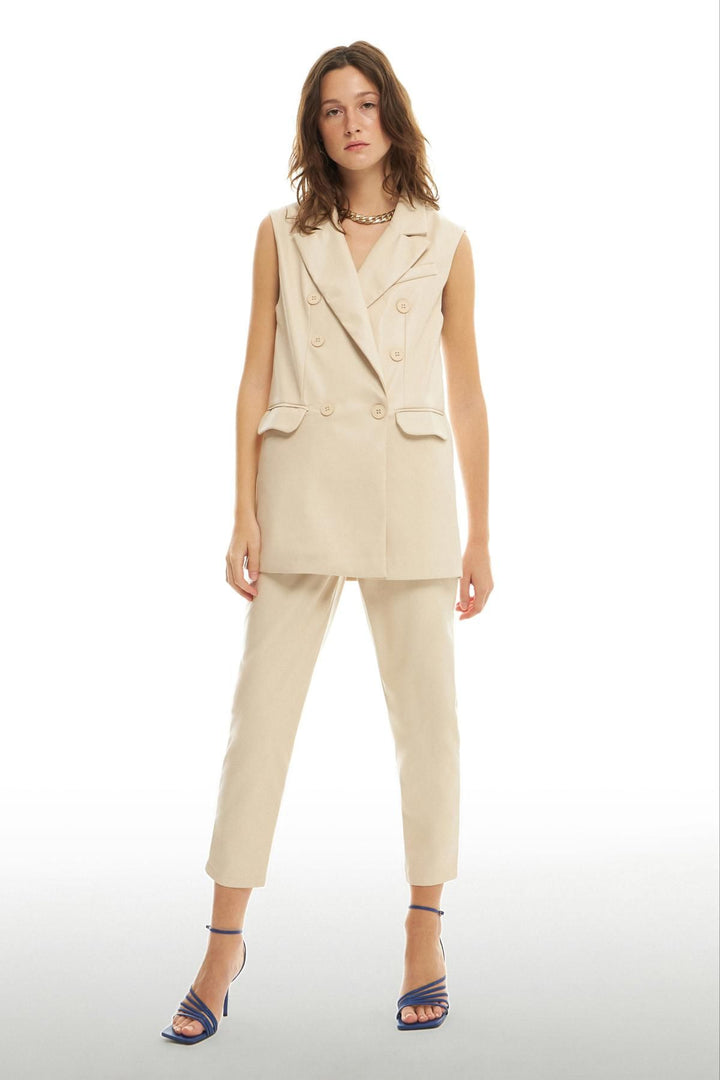 Blazer Leather Vest Jacket Stone