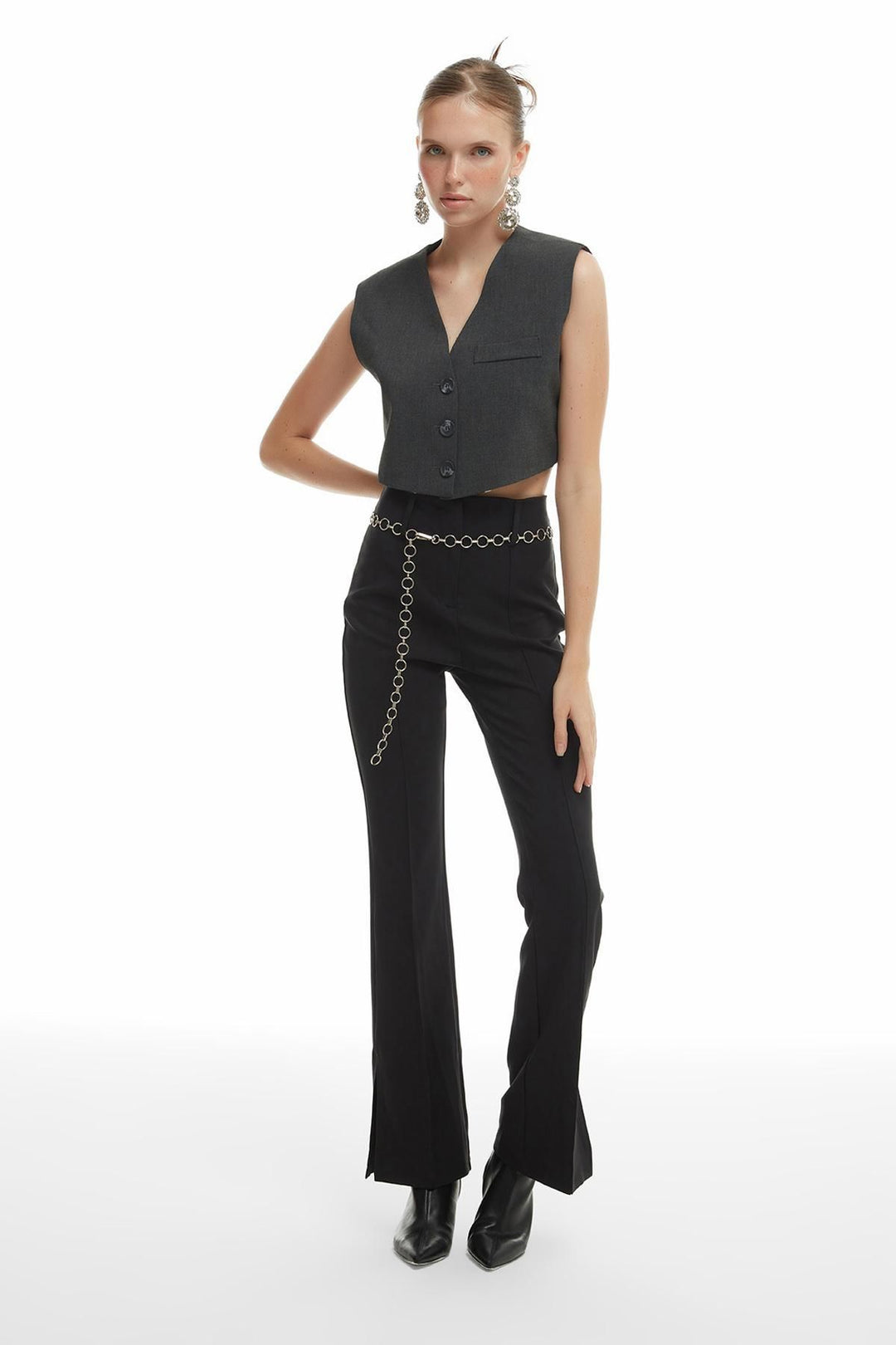 Buttoned Crop Vest Anthracite