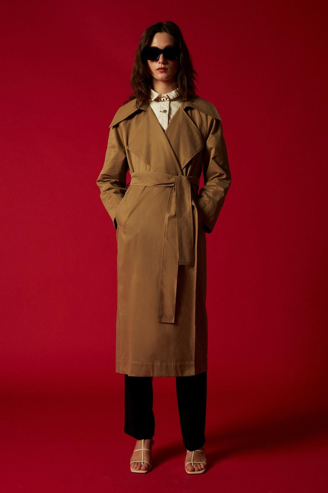 Oversize Long Trench Coat Beige