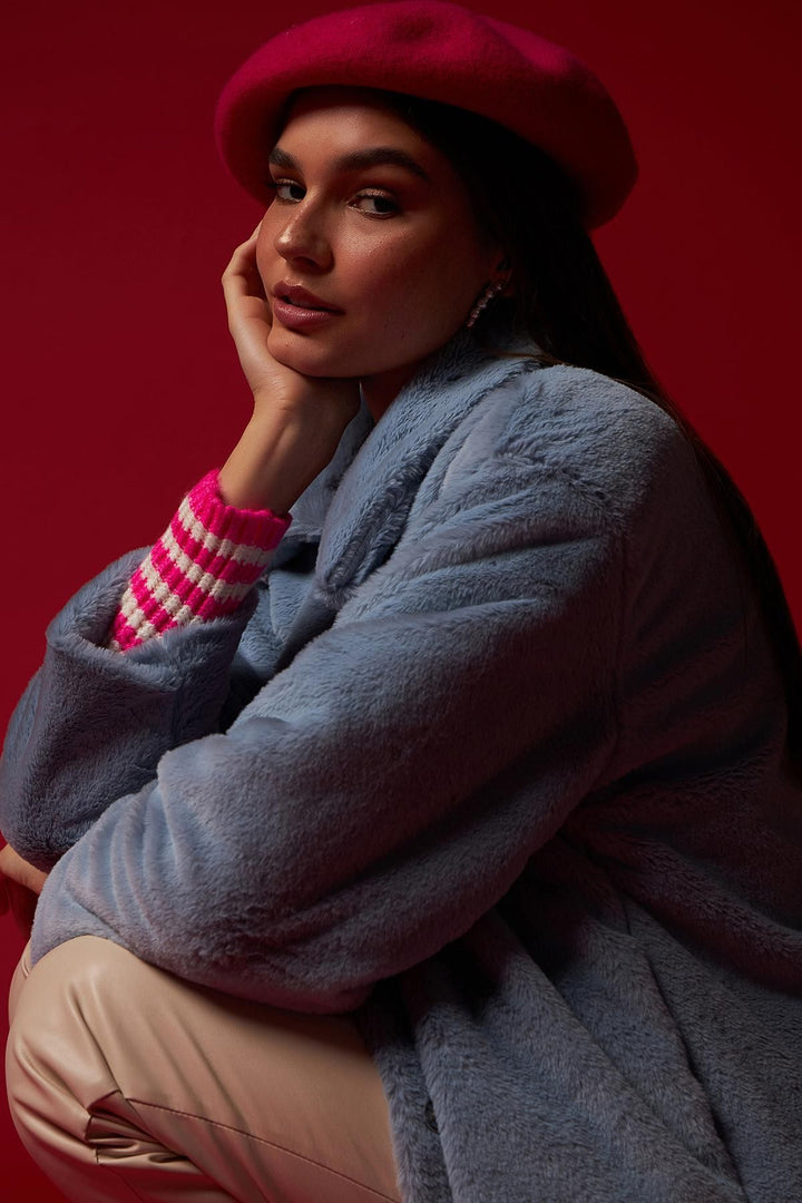 Cepli Peluş Mont Mavi