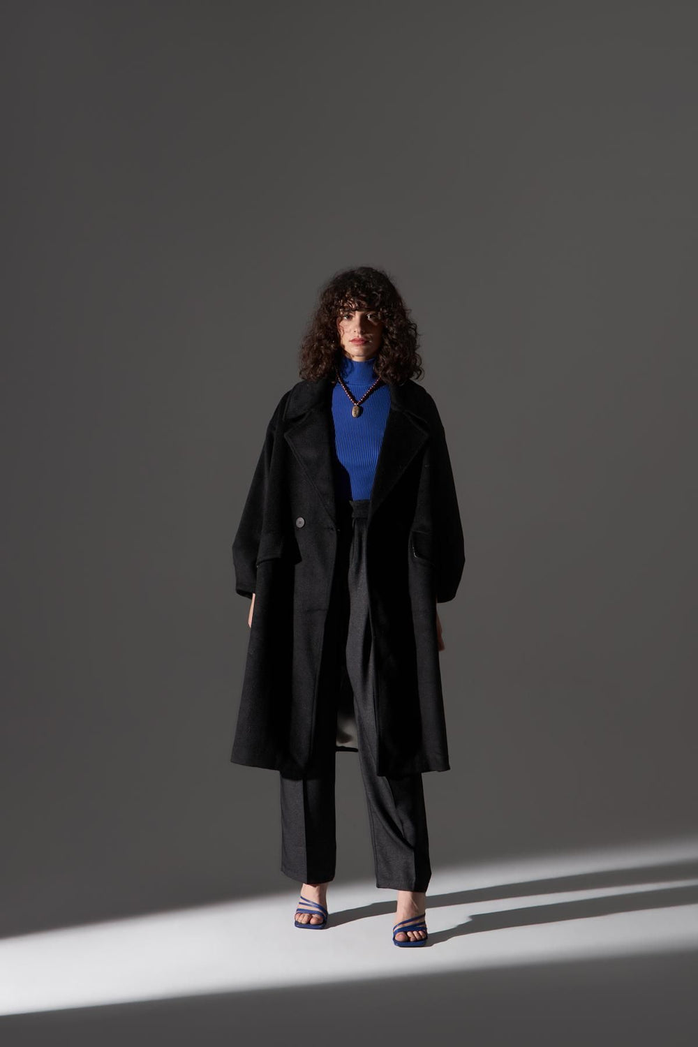 Double Breasted Collar Oversize Coat Black